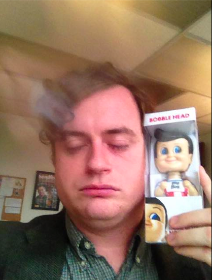Ian&#39;s first time holding a bobble head from Bobs Big Boy Burbank (and he&#39;s already - IanAbramsonBobsBigBoy