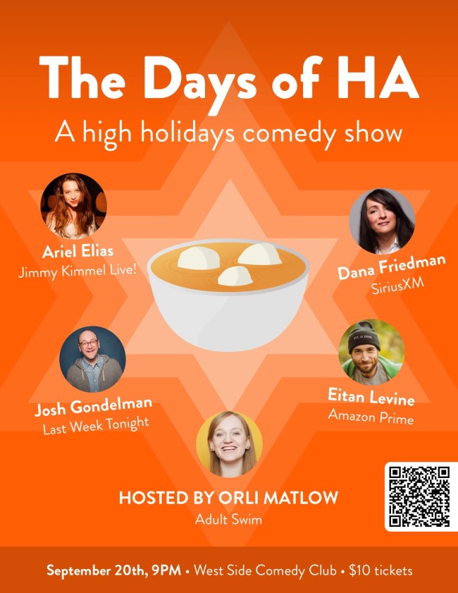 Quick Dish NY: THE DAYS OF HA – A Jewish High Holidays Comedy Show TOMORROW at West Side Comedy Club